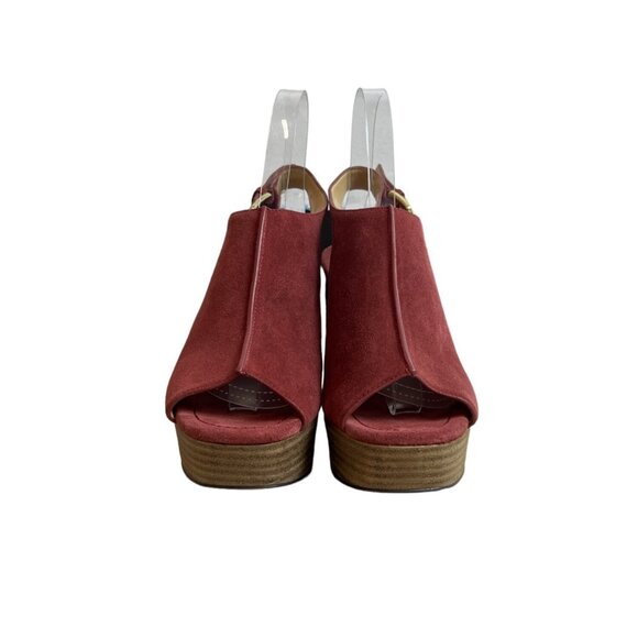 Michael Kors Women's Brick Red Suede Piper Sling Peep Toe Heels Sz 8M - Picture 3 of 10